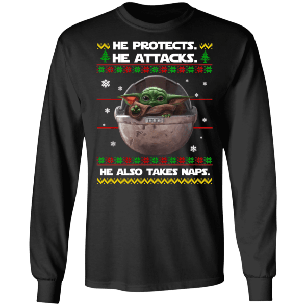 Baby yoda he protects he also takes naps christmas sweater - thetrendytee