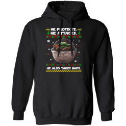 Baby yoda he protects he also takes naps christmas sweater - thetrendytee