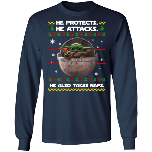 Baby yoda he protects he also takes naps christmas sweater - thetrendytee