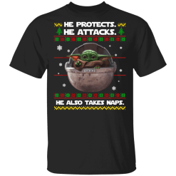 Baby Yoda he protects he also takes naps Christmas sweater - TheTrendyTee