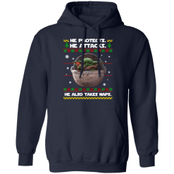 Baby yoda he protects he also takes naps christmas sweater - thetrendytee