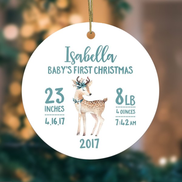 New baby ornament baby first christmas personalized gift girl deer