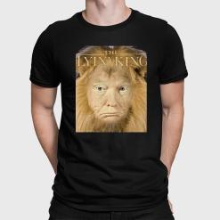 A man wearing a black shirt with a picture of a lion.