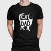 a man wearing a black shirt that says cat dad