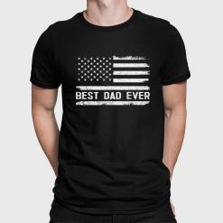 a man wearing a black shirt that says best dad ever