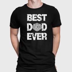 a man wearing a black shirt that says best dad ever