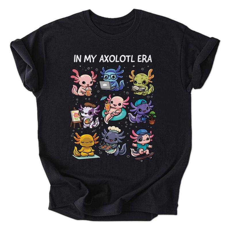 A black shirt with a bunch of cartoon characters on it.