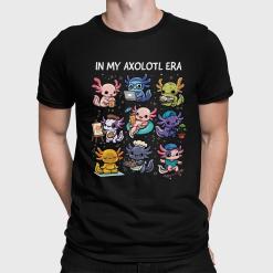 A man wearing a black shirt that says in my axolotl era.