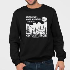 A man wearing a black sweatshirt that says kentuckyians move mountains together.