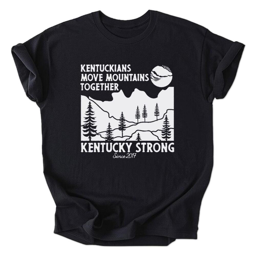 A black shirt that says kentuckyians move mountains together.