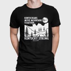 A man wearing a black shirt that says Kentuckyians move mountains together.