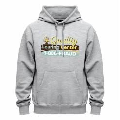 A gray hoodie with the words quality learning center on it