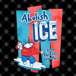 A cartoon of a man on a snowboard with the words abolish ice.